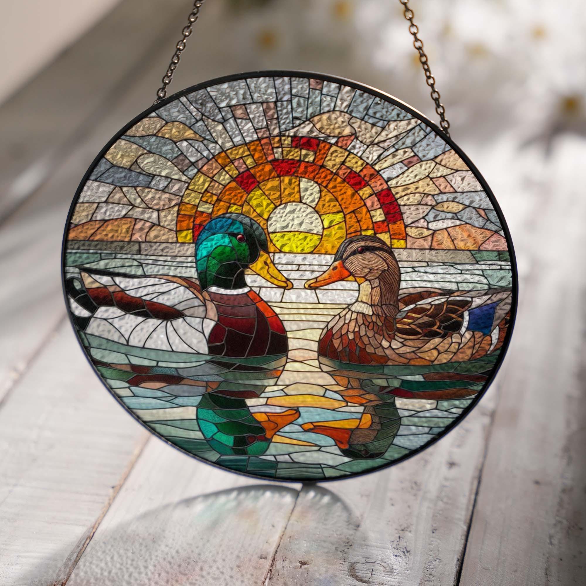 Mallard Duck couple GLASS Suncatcher Hanging, Duck Lover Decor, Mallard duck, Home Decor, sunset glass hanging, Housewarming gift