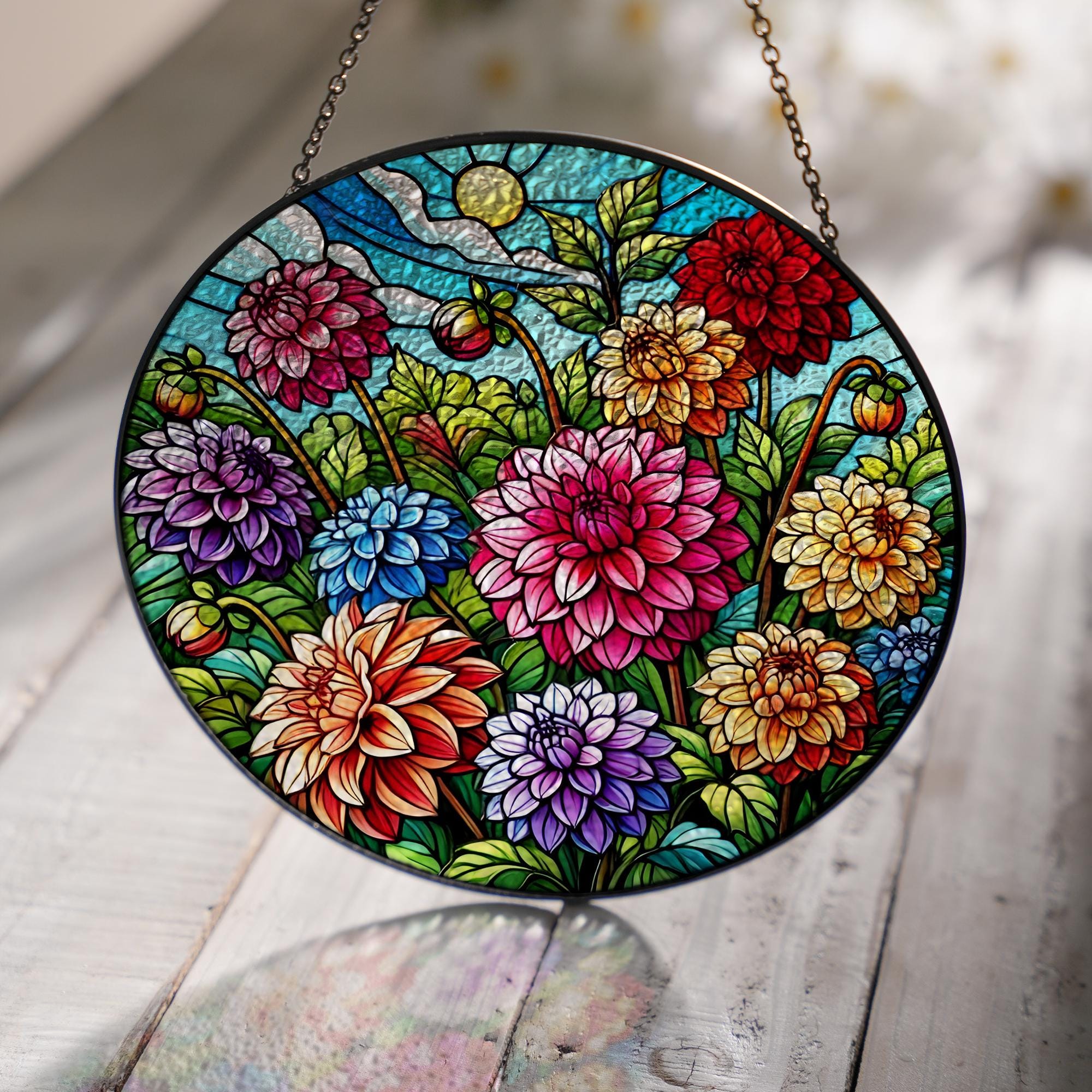 Dahlia Flowers GLASS Decor, Flower Lover Decor, Dahlia Flower Decor, Yard Decor, Flower Gift, Gift For Mom,Mom Decor,Flower Suncatcher