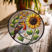 Robin Bird and Sunflower GLASS Hanging, Bird Lover Decor, Bird Nerd, Home Decor, Bird Suncatcher Decor, Robin Bird Decor, Gift For Her