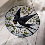 Black swallow on branch GLASS Hanging, Bird Lover Decor, Bird Nerd, Home Decor, Bird Suncatcher Decor, bird Decor, Gift For Her