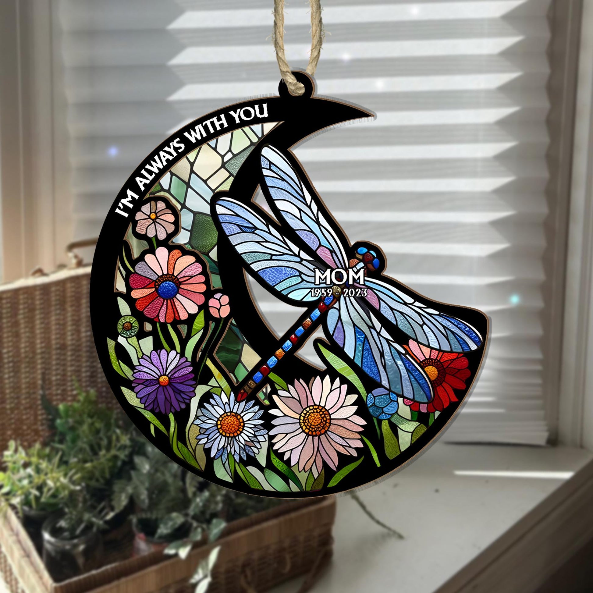 Personalized Memorial Suncatcher Ornament, Dragonfly suncatcher, In loving memory, sympathy gift, I'm always with you, dragonfly lover