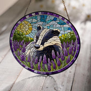 Badger among Lavender Field GLASS Suncatcher Hanging, Funny Badger, Badger glass ornament, Lavender lover, Kitchen decor, Badger lover gift
