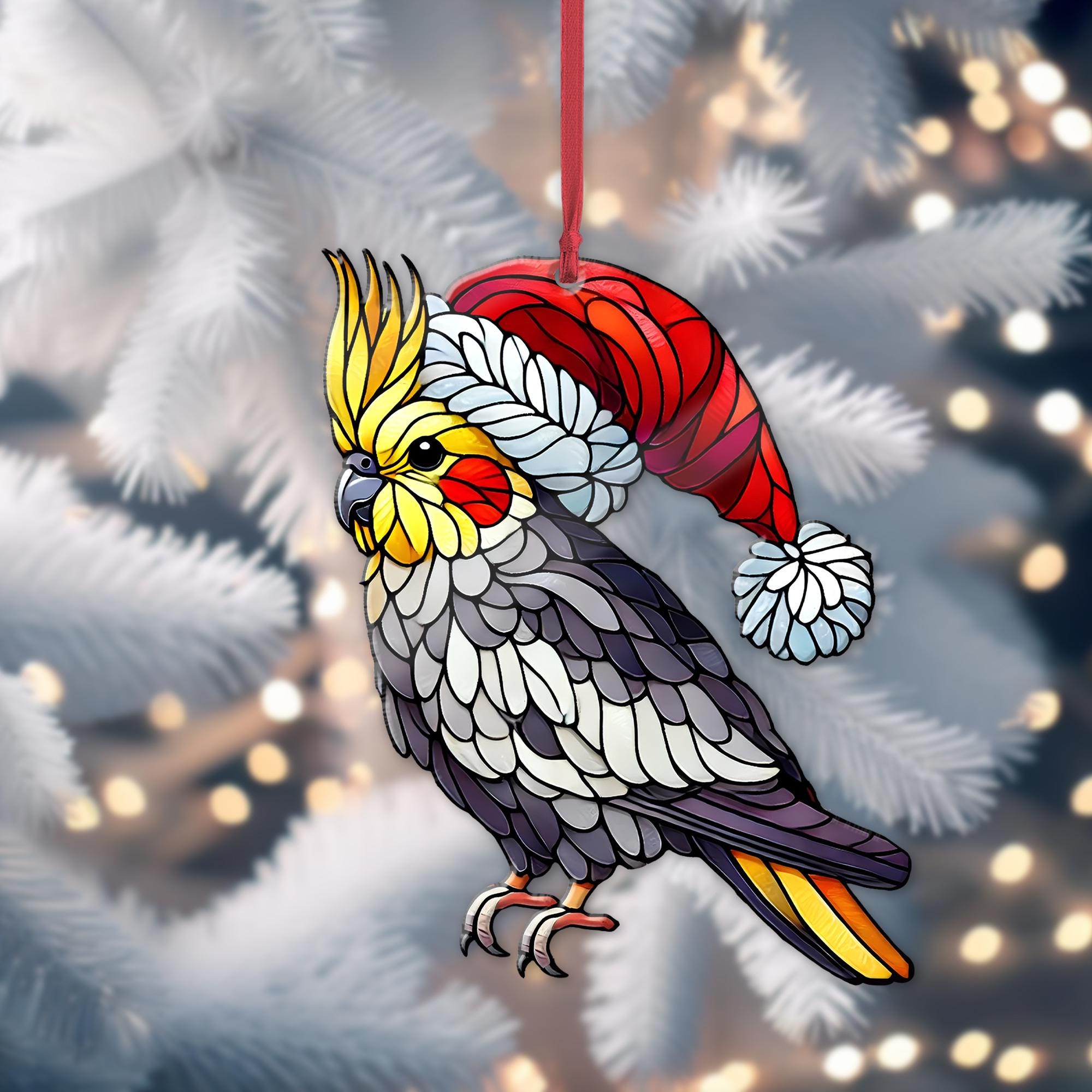 Christmas Cockatiel ACRYLIC Xmas Ornament, Christmas Bird, Cockatiel Xmas Decor, Bird Lover Gift, Bird Watching Decor, Cockatiel Lover Gift