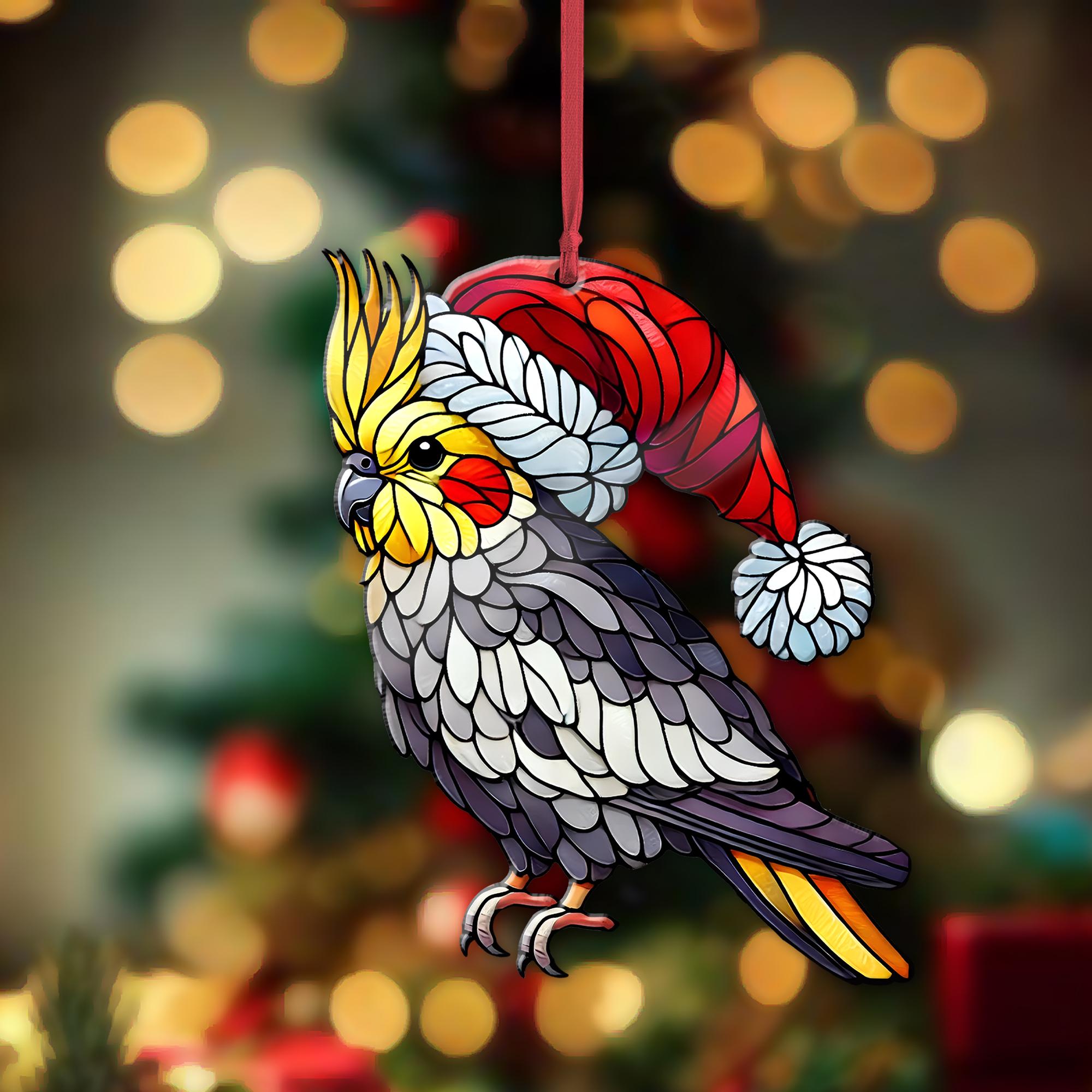 Christmas Cockatiel ACRYLIC Xmas Ornament, Christmas Bird, Cockatiel Xmas Decor, Bird Lover Gift, Bird Watching Decor, Cockatiel Lover Gift