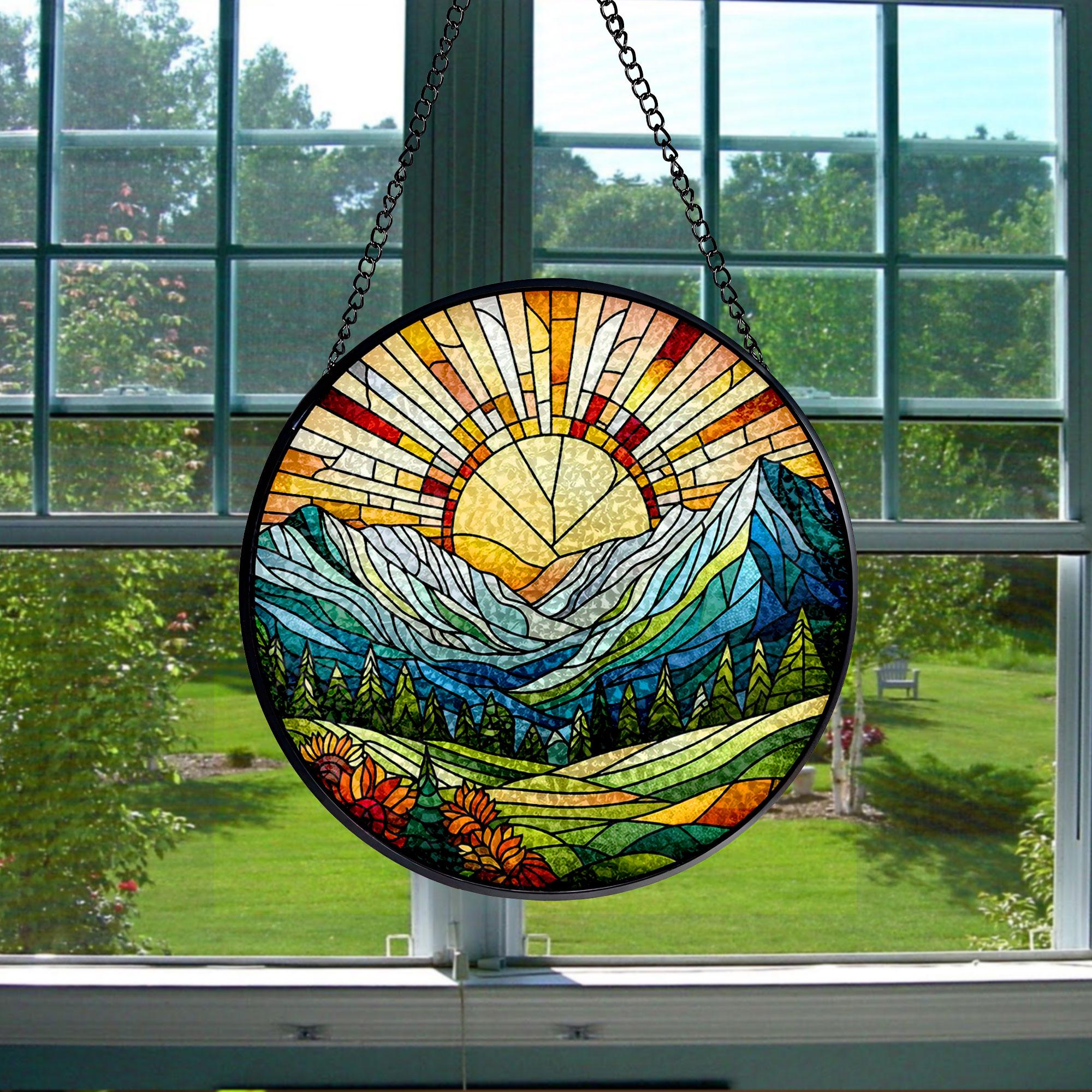 Sunshine On Mountain Range Stained Glass Suncatcher -Gift for Women, Sunshine Window Hanging, Indoor Decor, Mountain Hills Suncatcher