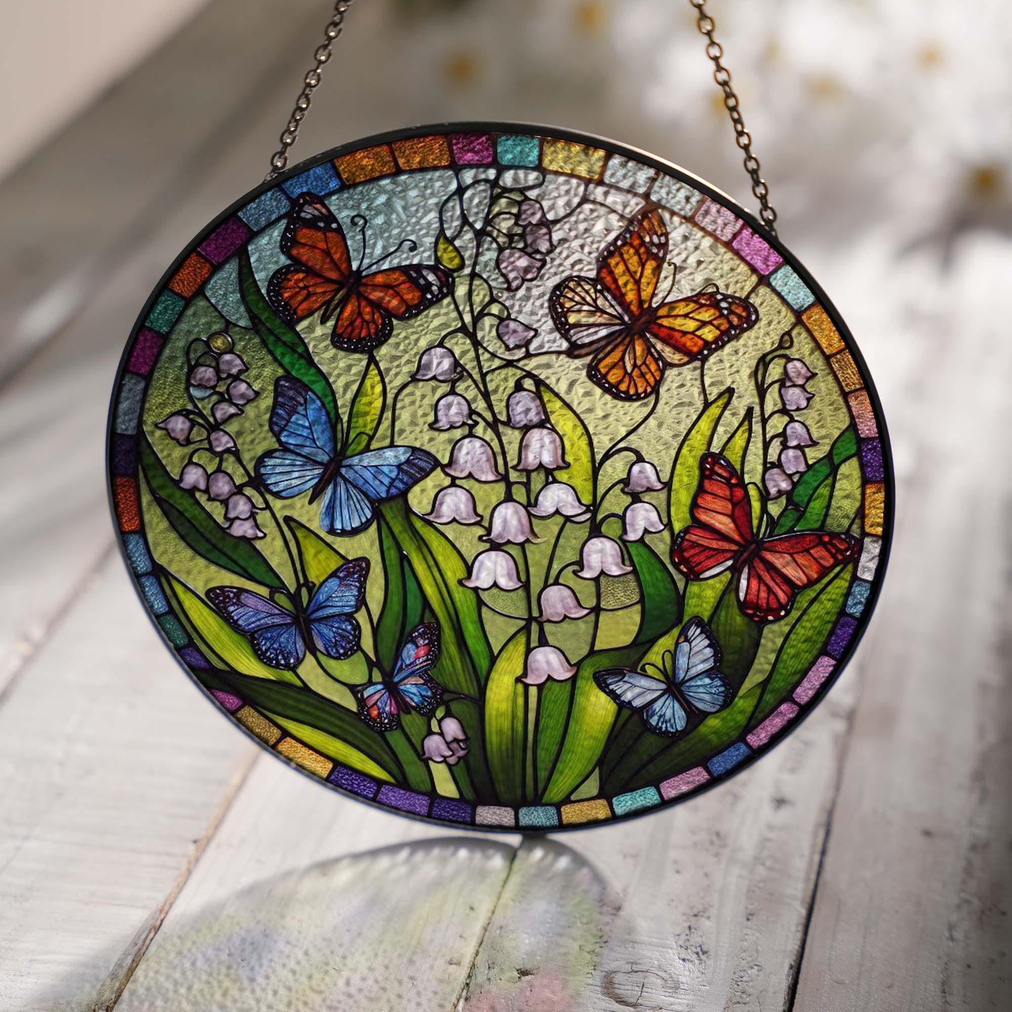 Lily Of Valley With Butterflies GLASS, Natural Window Decor, Flower Lover Decor, Lily Of Valley Gift, Yard Decor, Flower Suncatcher