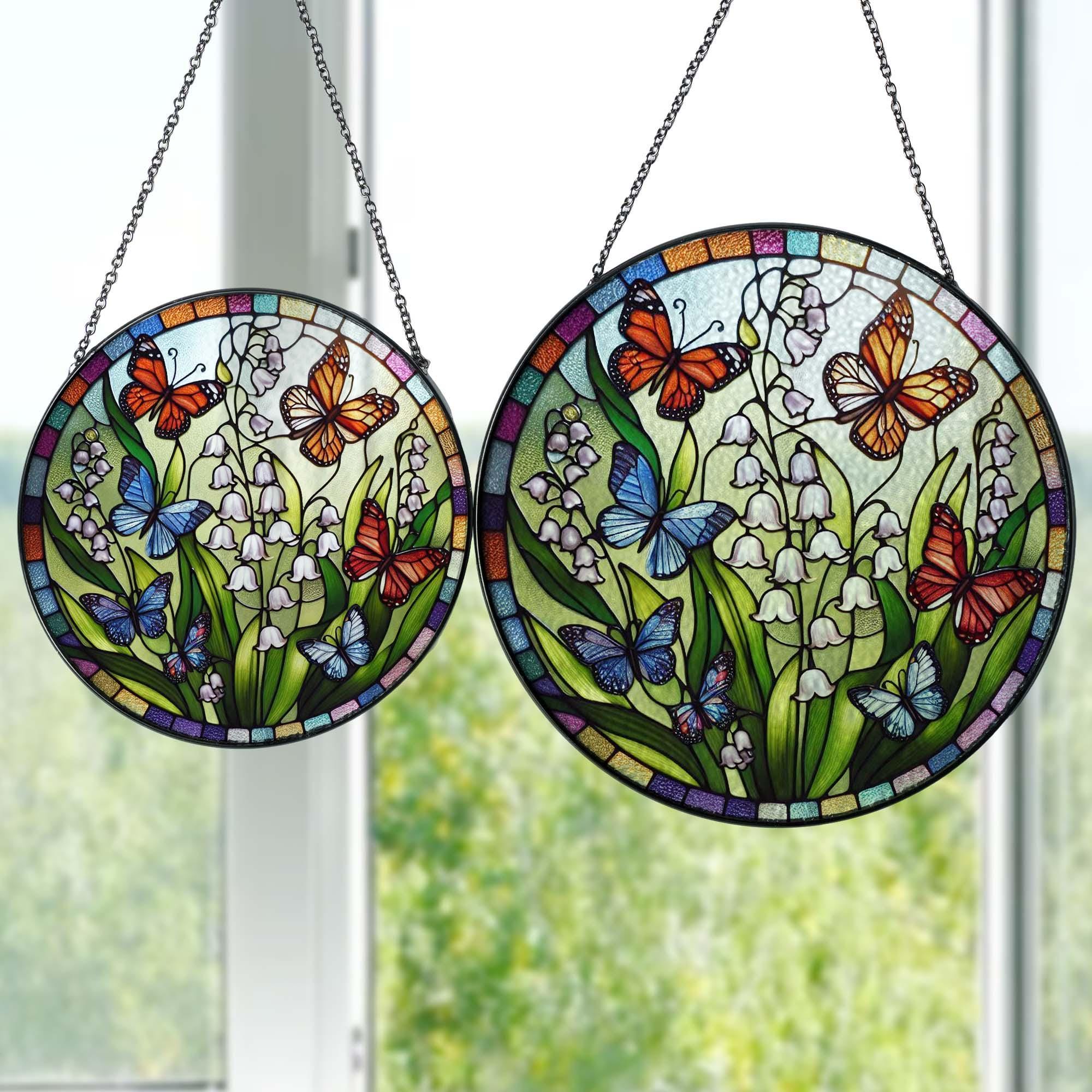 Lily Of Valley With Butterflies GLASS, Natural Window Decor, Flower Lover Decor, Lily Of Valley Gift, Yard Decor, Flower Suncatcher
