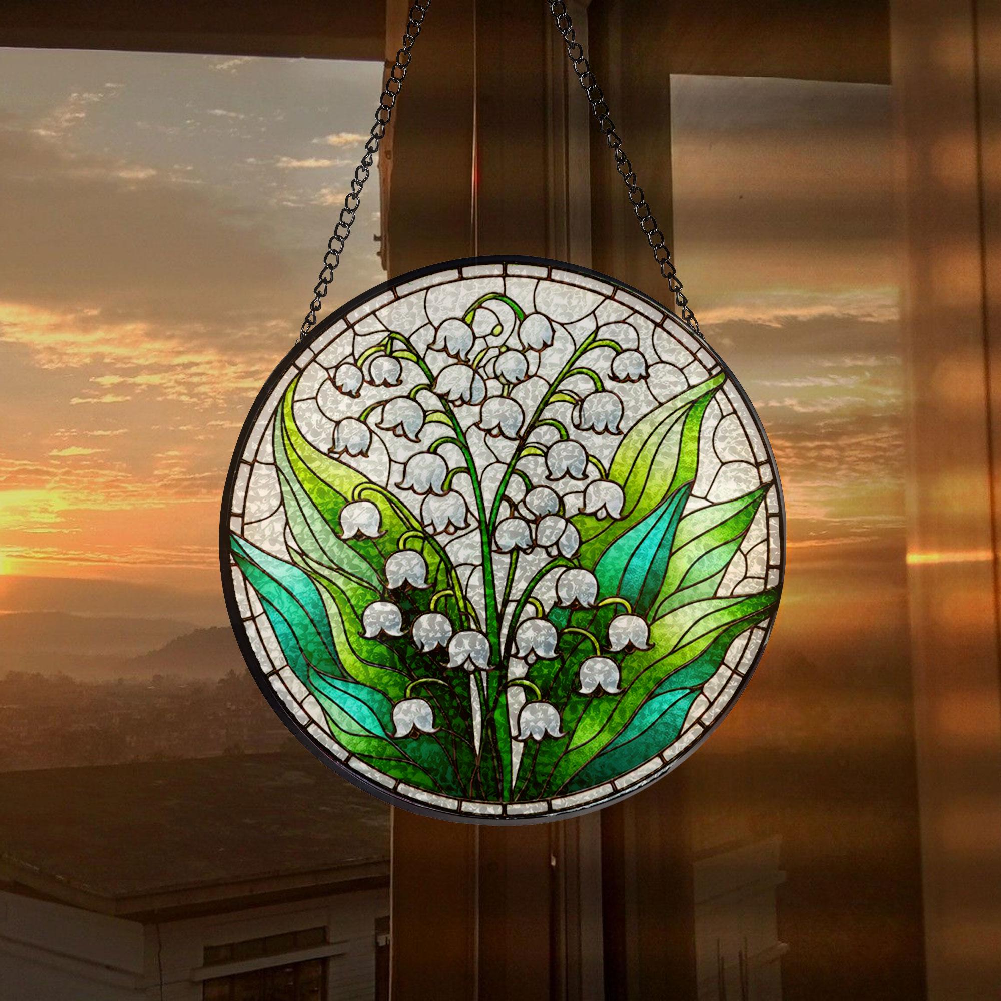 Lily Of Valley Flower Stained Glass Suncatcher -Gift for Women, Sunshine Window Hanging, Indoor Decor, Flowers Window Garden Suncatcher