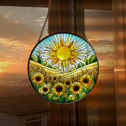 Sunshine On Sunflowers Stained Glass Suncatcher -Gift for Women, Sunflowers Window Hanging, Indoor Decor, Flowers Window Garden Suncatcher