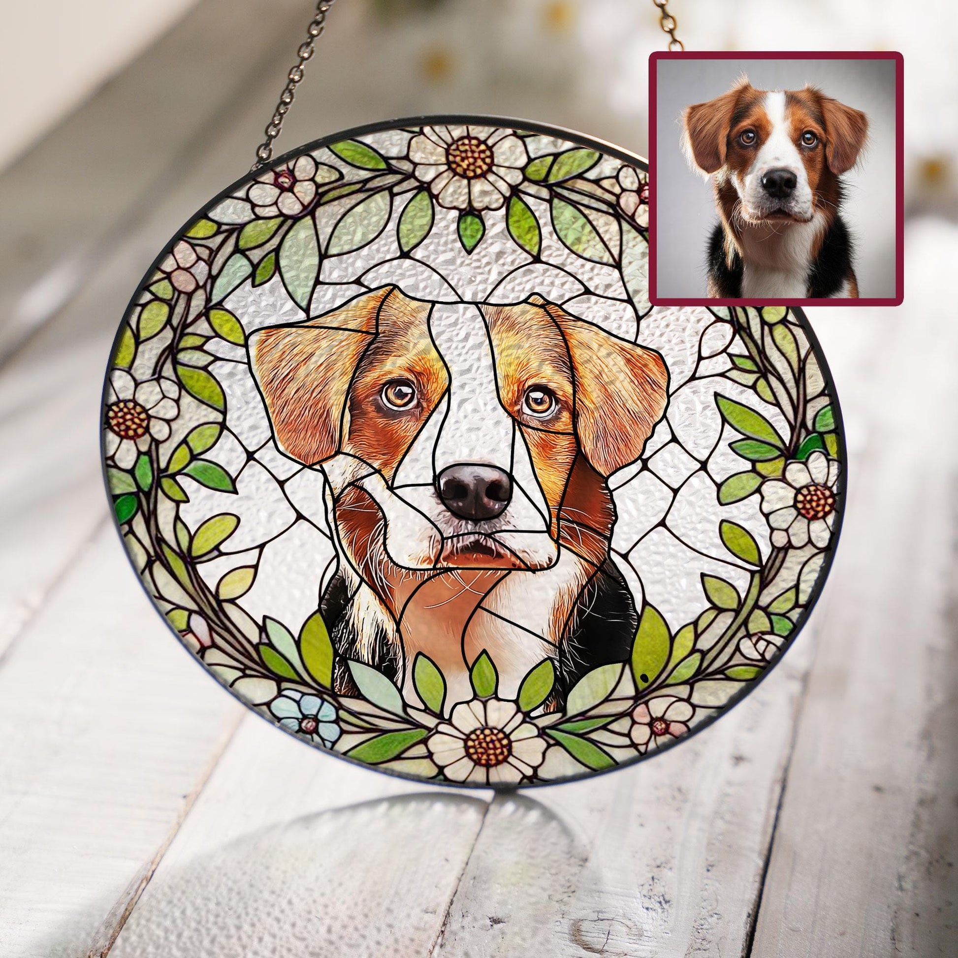 Mother's day special gift 2025 - Custom Dog Portrait Glass Suncatcher, Glass Dog Memorial, Custom Dog Portrait from Photo, glass dog