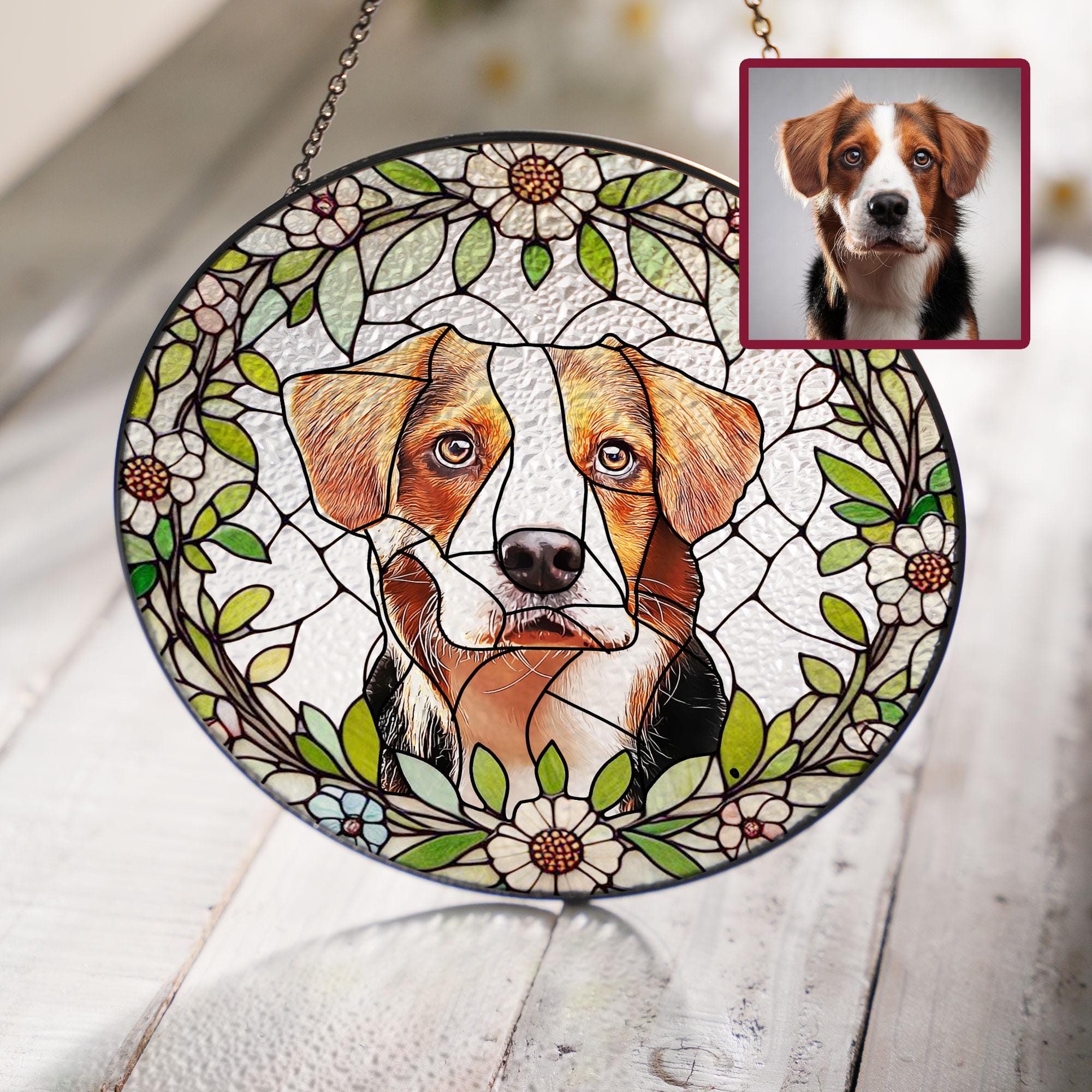 Mother's day special gift 2025 - Custom Dog Portrait Glass Suncatcher, Glass Dog Memorial, Custom Dog Portrait from Photo, glass dog