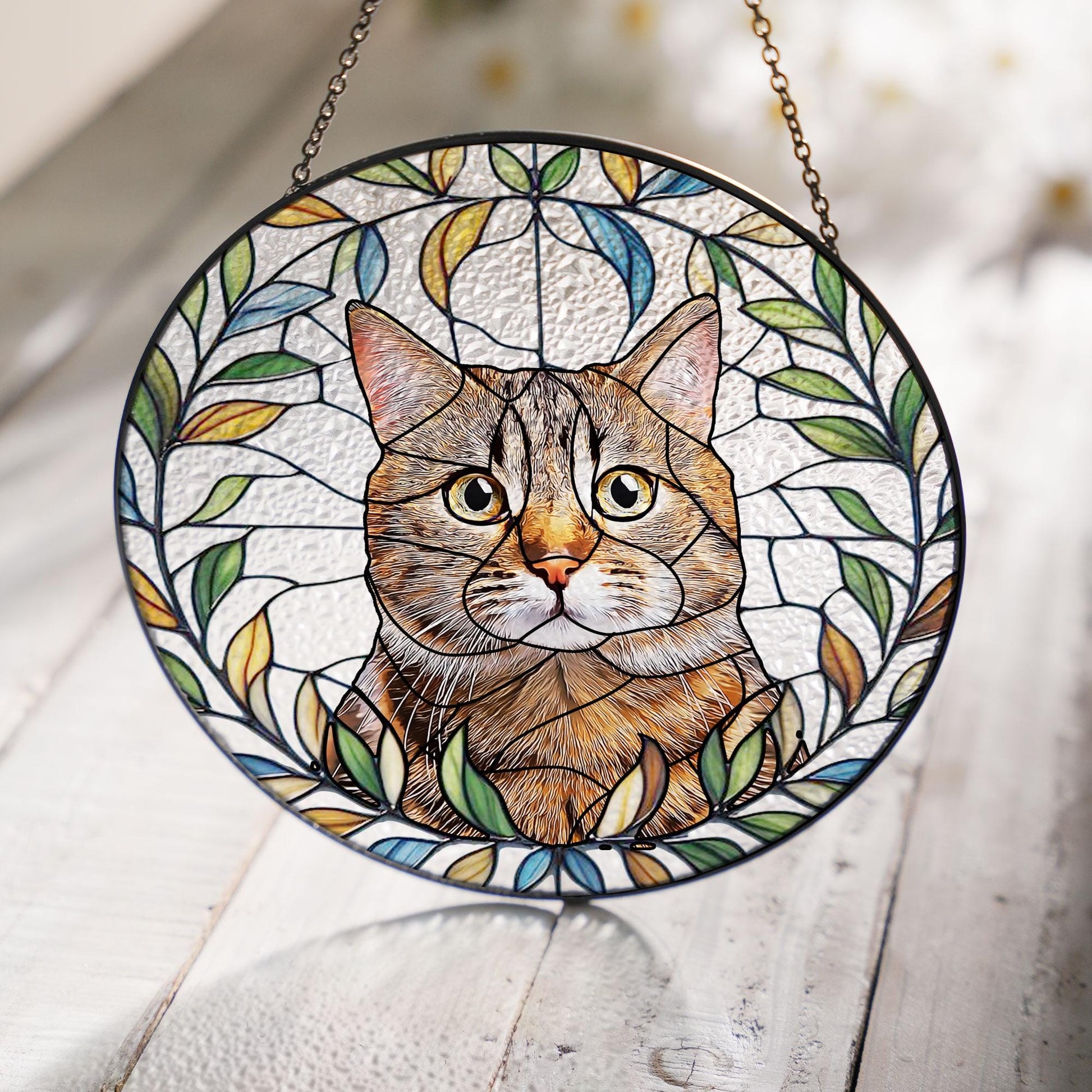 Custom Pet Dog & Cat Portrait Glass Suncatcher, Dog Cat Combination Suncatcher, Custom Pet Portrait from Photo, Sympathy Gifts, glass Pet