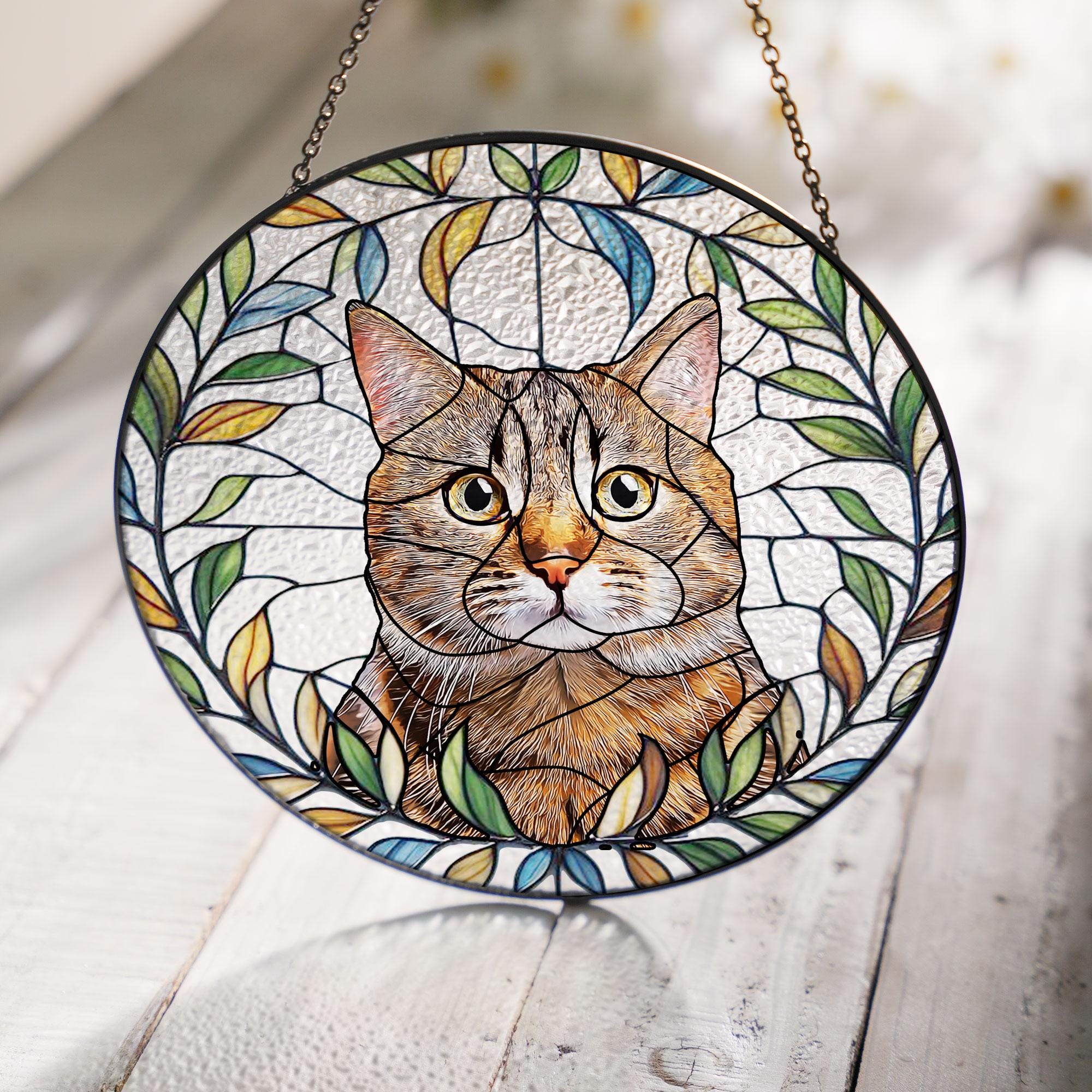Custom Pet Dog & Cat Portrait Glass Suncatcher, Dog Cat Combination Suncatcher, Custom Pet Portrait from Photo, Sympathy Gifts, glass Pet