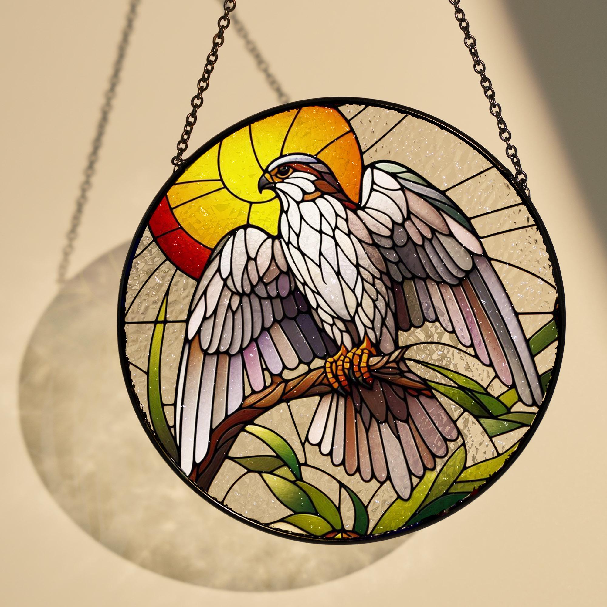 Falcon on branch GLASS Hanging, Bird Lover Decor, Bird Nerd, Home Decor, Bird Suncatcher Decor, Falcon bird Decor, bird feeder