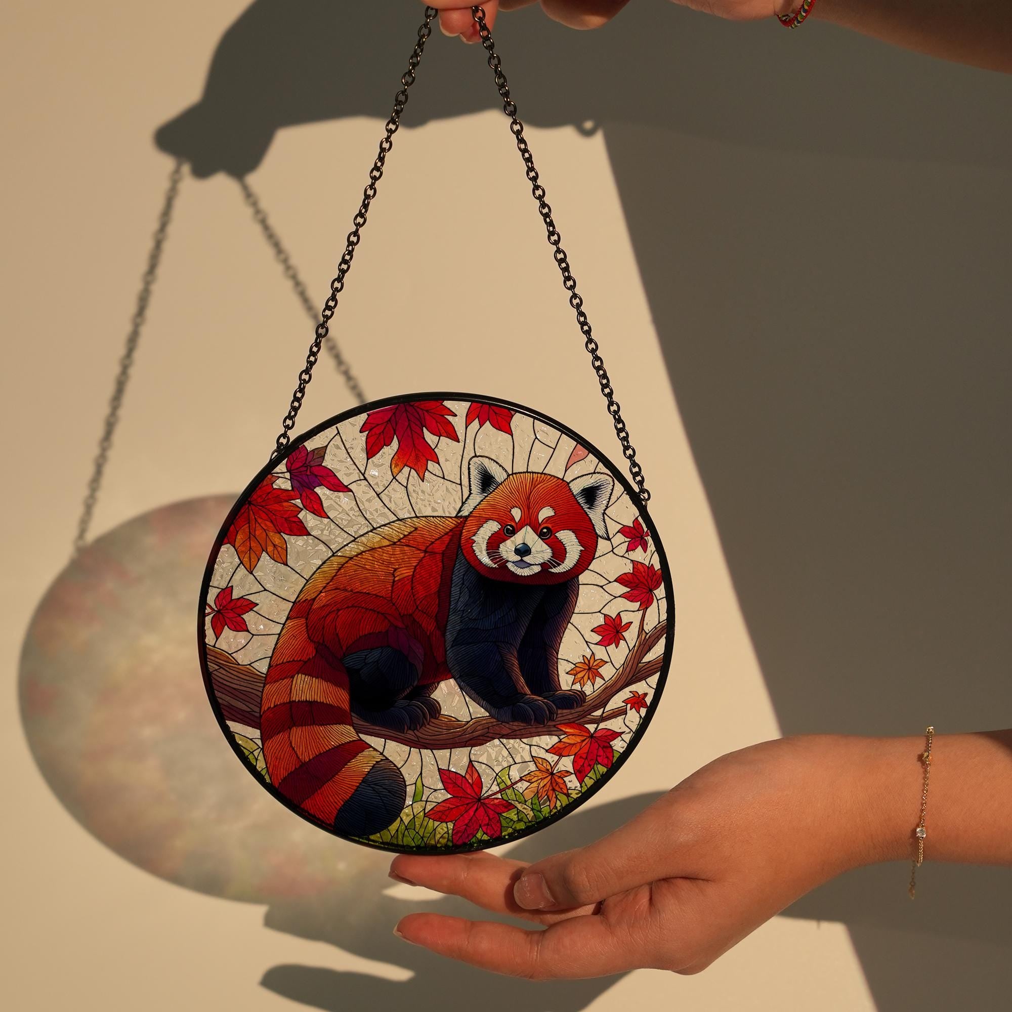 Red Panda On Fall Tree GLASS, Kute Red Panda Decor, Funny Animal Decor, Animal Lover Gift, Red Panda Lover,Animal Suncatcher,Fall Gift