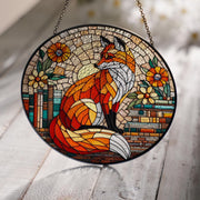 Fox and Bookshelf GLASS Window Hanging, Library Window hanging, Bookshelf suncatcher, Reading lover gift, Fox lover gift