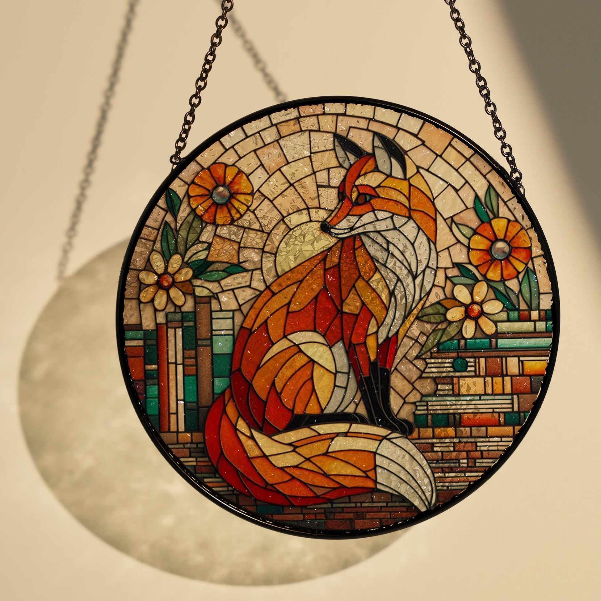 Fox and Bookshelf GLASS Window Hanging, Library Window hanging, Bookshelf suncatcher, Reading lover gift, Fox lover gift