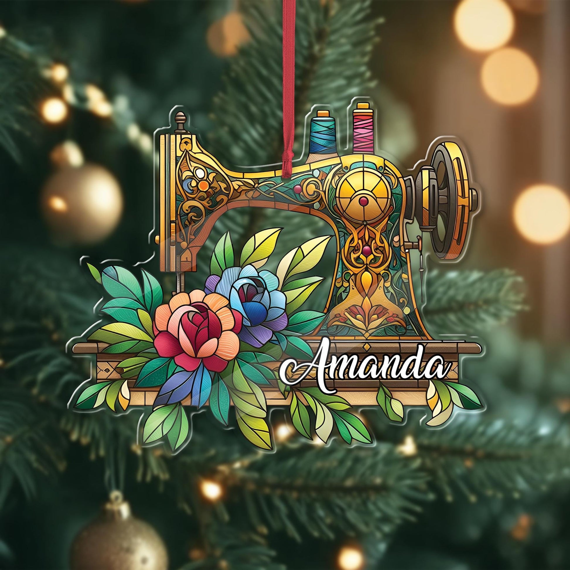 Personalized Floral Sewing Machine Christmas Ornament, Beautiful Flower Decor for Sewing Lovers, Charming Mom Gift,  Sewing Lovers gift