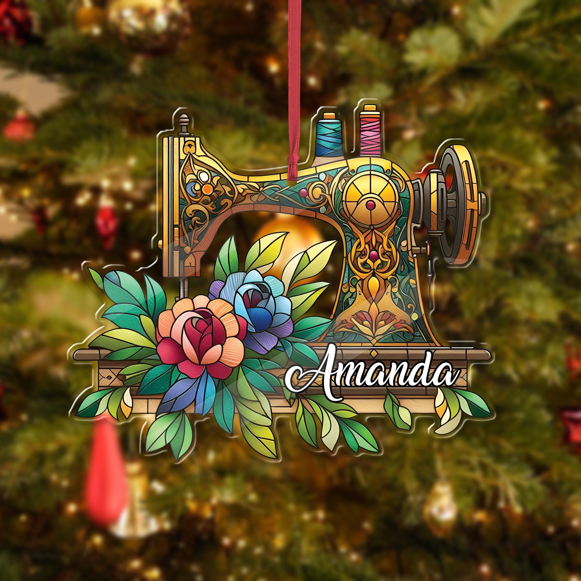 Personalized Floral Sewing Machine Christmas Ornament, Beautiful Flower Decor for Sewing Lovers, Charming Mom Gift,  Sewing Lovers gift