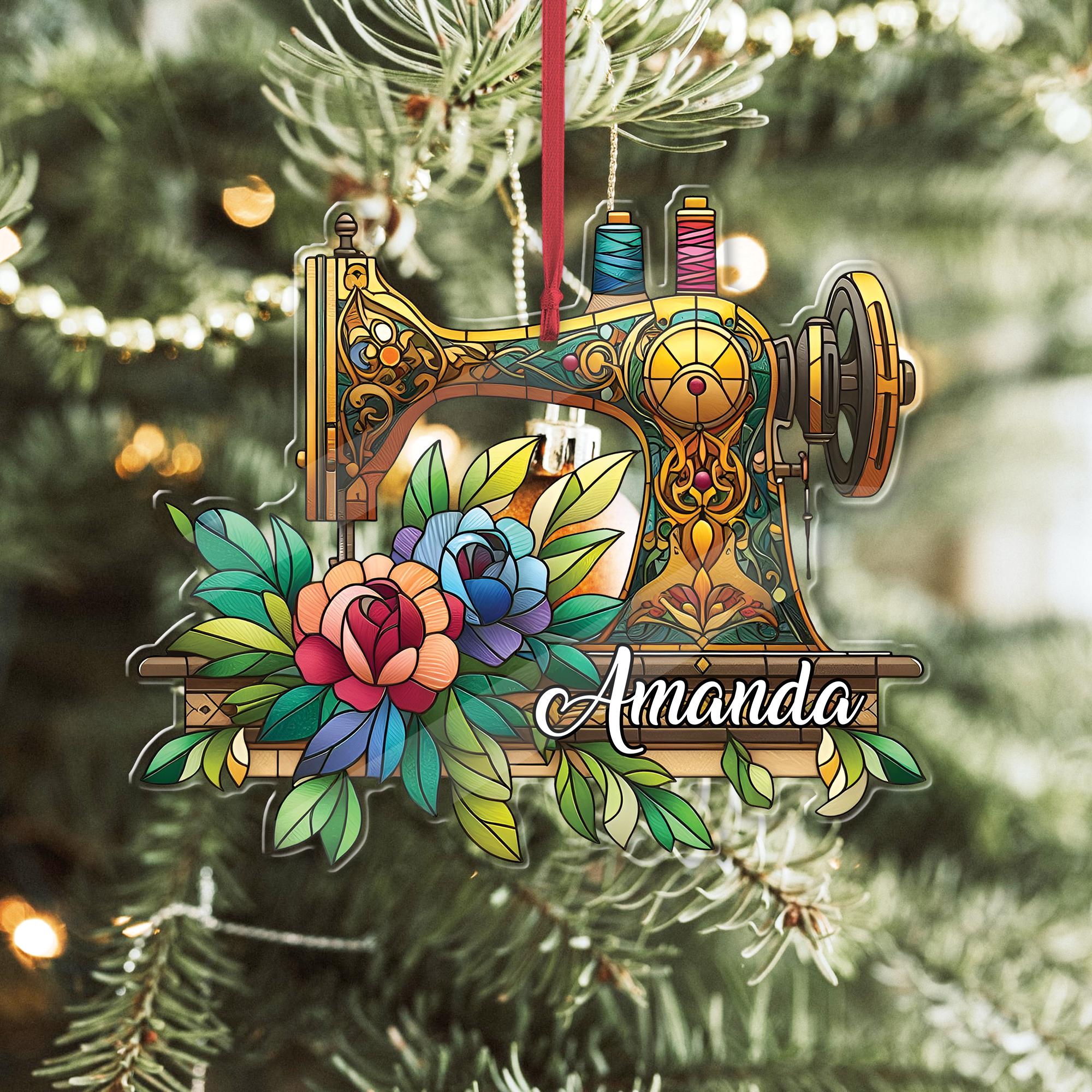 Personalized Floral Sewing Machine Christmas Ornament, Beautiful Flower Decor for Sewing Lovers, Charming Mom Gift,  Sewing Lovers gift