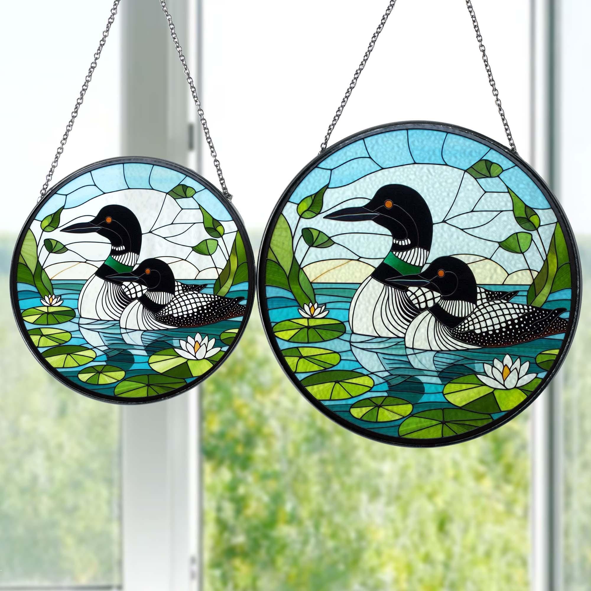 Loon bird couple GLASS Hanging, Bird Lover Decor, Bird Nerd, Home Decor, Loon bird Decor, Bird glass hanging, Mother's day gift 2025
