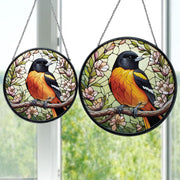 Floral Baltimore Oriole GLASS Decor, Bird Decor, Bird Nerd Gift, Oriole Decor, Bird Mom Decor, Window Art, Bird Gift, Bird Suncatcher