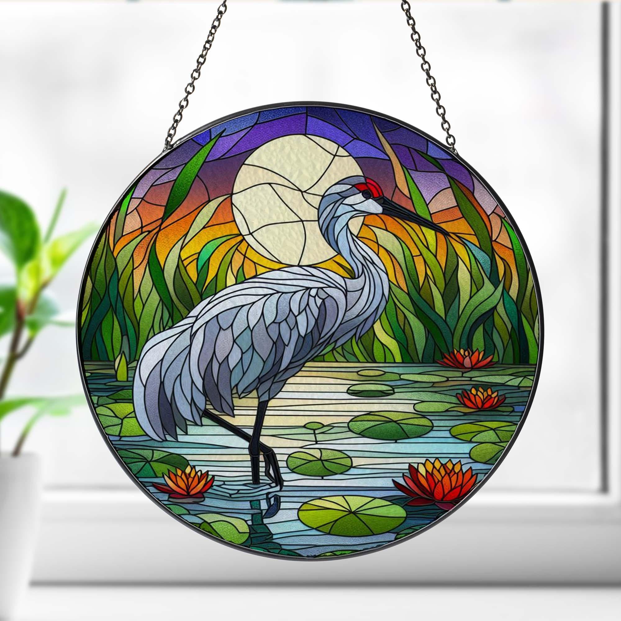 Sandhill crane on lake GLASS Suncatcher Hanging, Sandhill crane Window hanging, Suncatcher ornament, bird  lover gift, Sandhill crane lover
