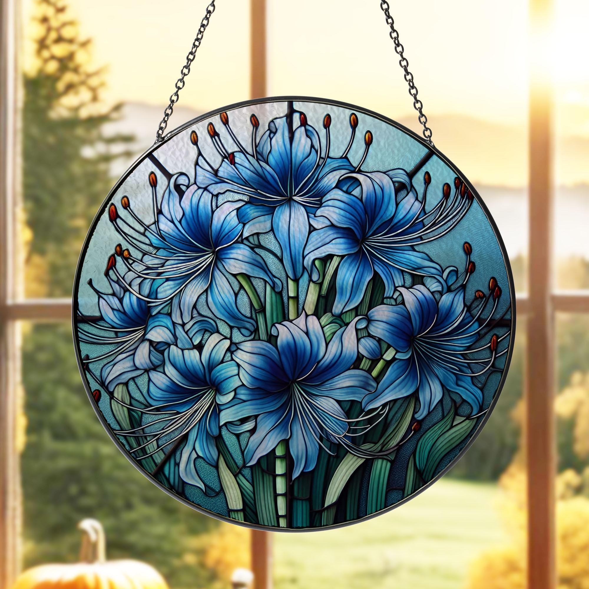 Blue Spider Lily GLASS, Spider Lily Flower Decor, Flower Suncatcher, Flower Lover Gift, Yard Decor, WIndow Wall Art, Gift For Mom