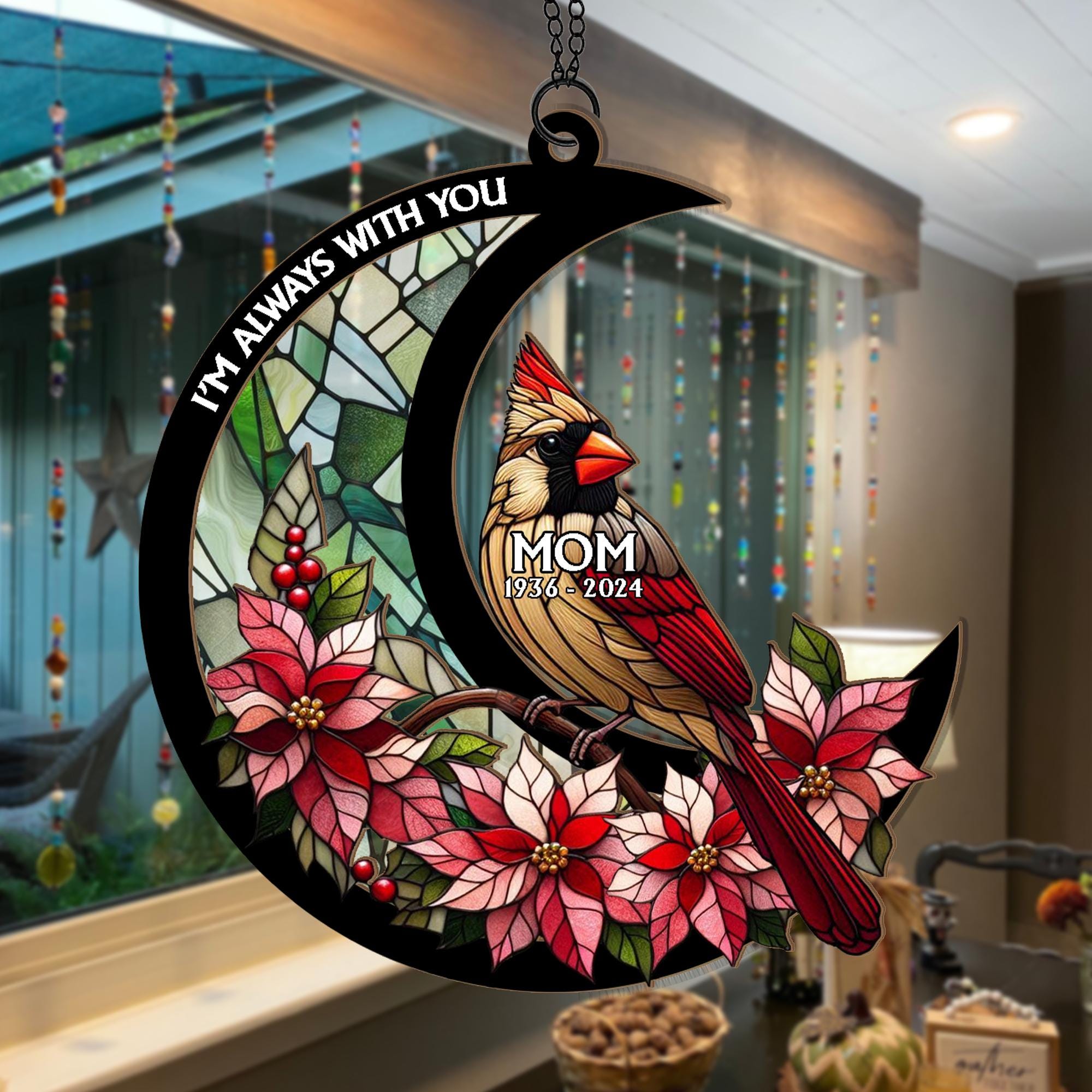 Personalized Memorial Suncatcher Ornament, custom photo, Cardinal suncatcher, In loving memory, sympathy gift, Cardinal lovers