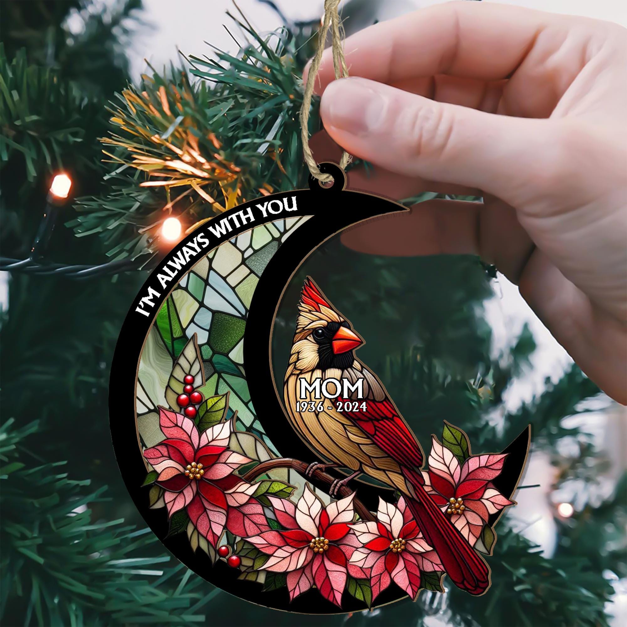 Personalized Memorial Suncatcher Ornament, custom photo, Cardinal suncatcher, In loving memory, sympathy gift, Cardinal lovers