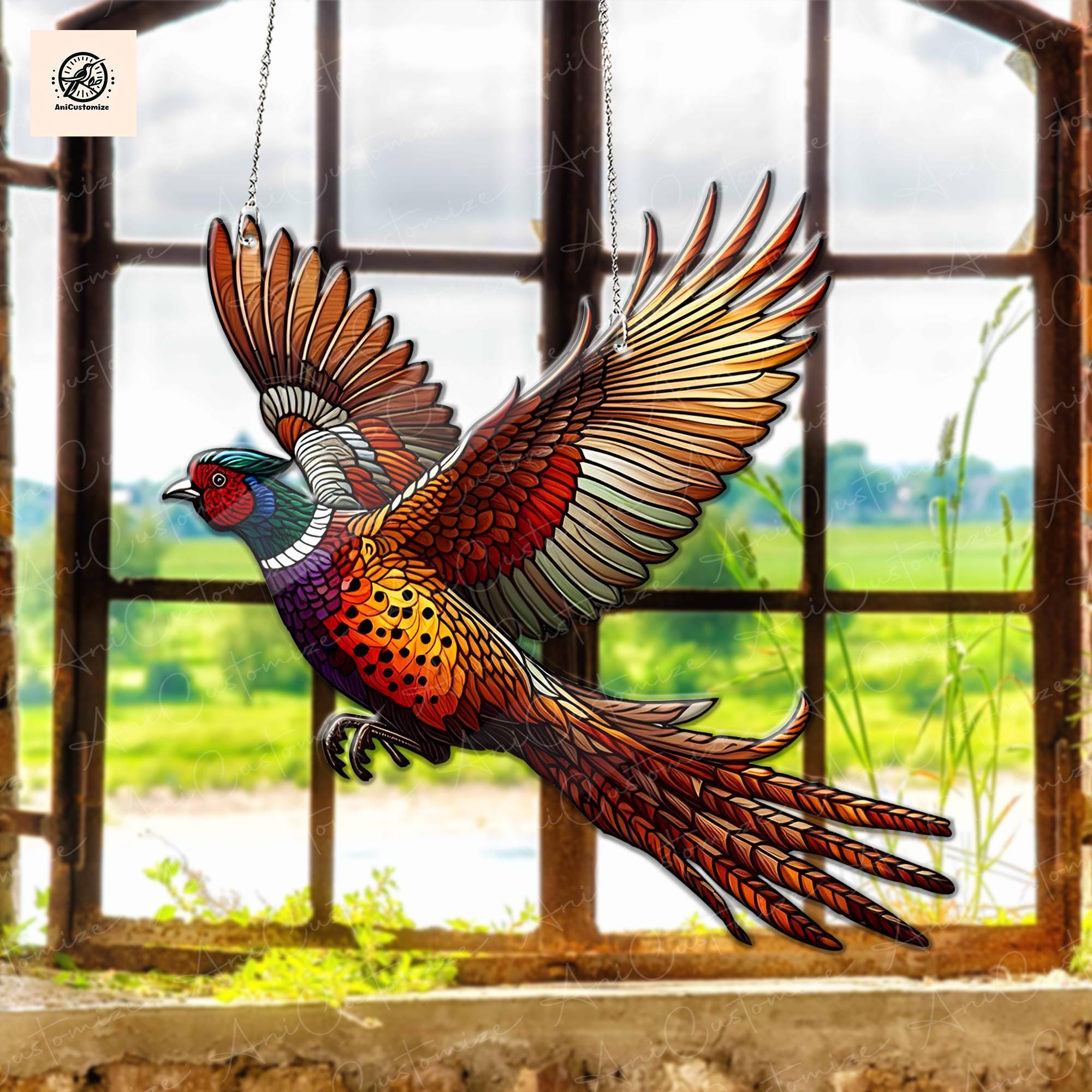 Mid-flying Pheasean ACRYLIC Window Hanging, Pheasant Lover Decor, Pheasant Gift, Bird Lover Decor, Bird Gift, Pheasant Art, Window Art