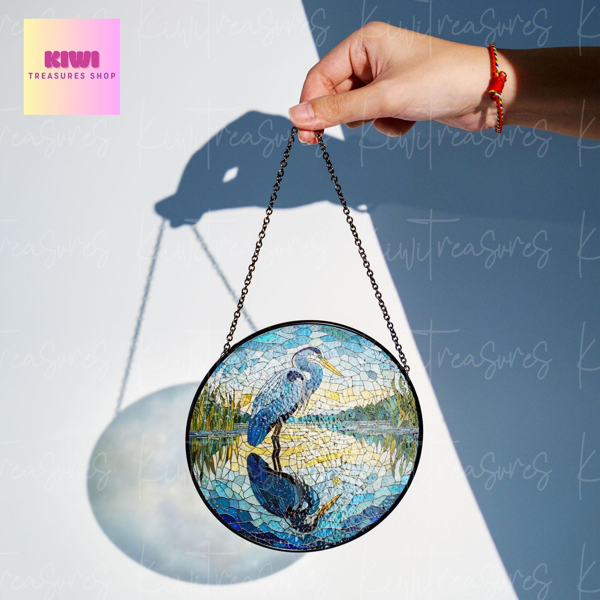 Blue Heron reflection GLASS Suncatcher Hanging,great Heron Window hanging, Suncatcher ornament, Bird nerd gift, Mother's day gift 2025