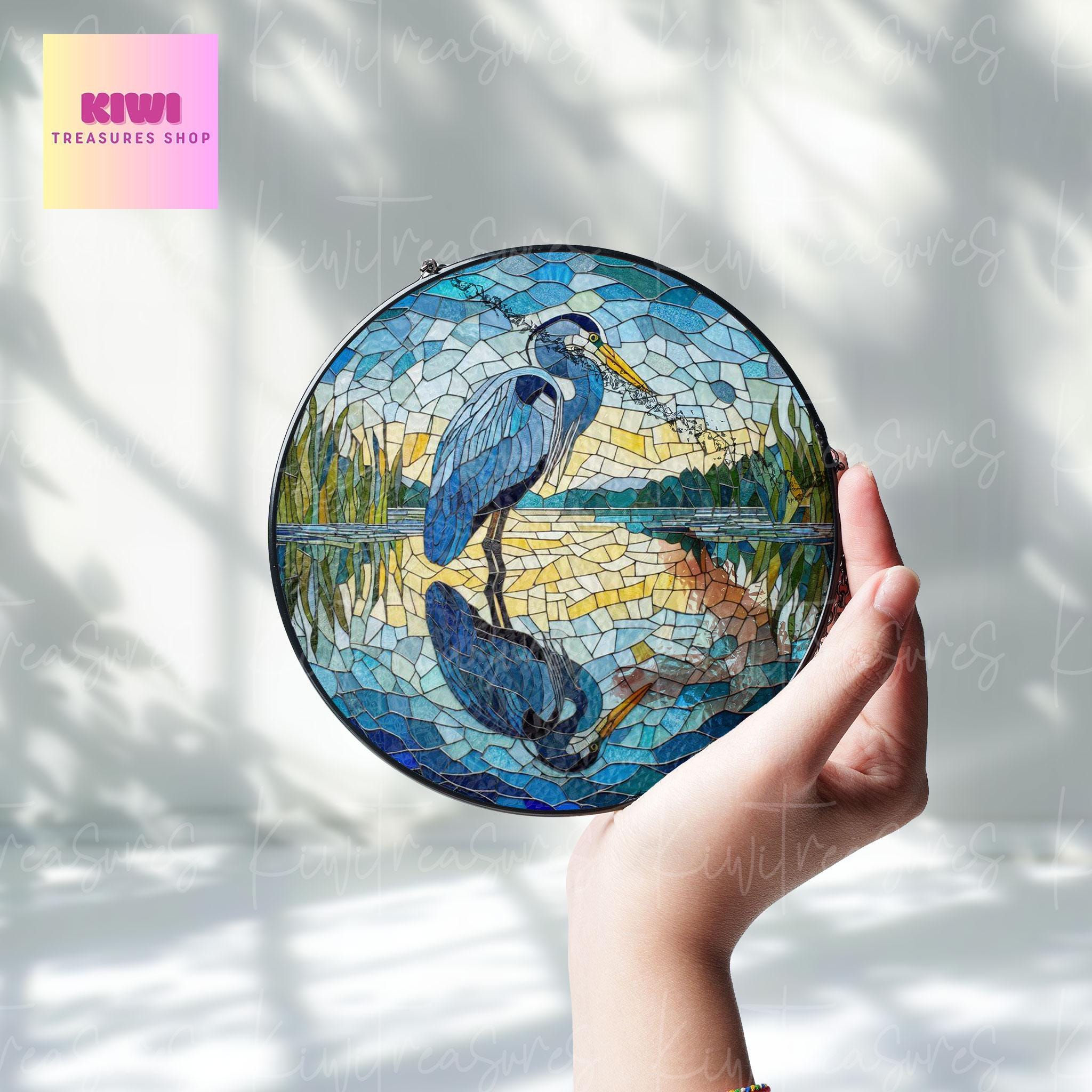 Blue Heron reflection GLASS Suncatcher Hanging,great Heron Window hanging, Suncatcher ornament, Bird nerd gift, Mother's day gift 2025