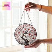 Cherry Blossom Tree GLASS Suncatcher Hanging, Spring landscape Window hanging, Suncatcher ornament, Cherry blossom