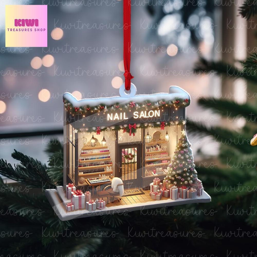 Nail Salon Front View Xmas Ornament, 2d Flat Nail Salon, Nail Boss gift, Christmas gift, Christmas tree hanging, Nail Tech