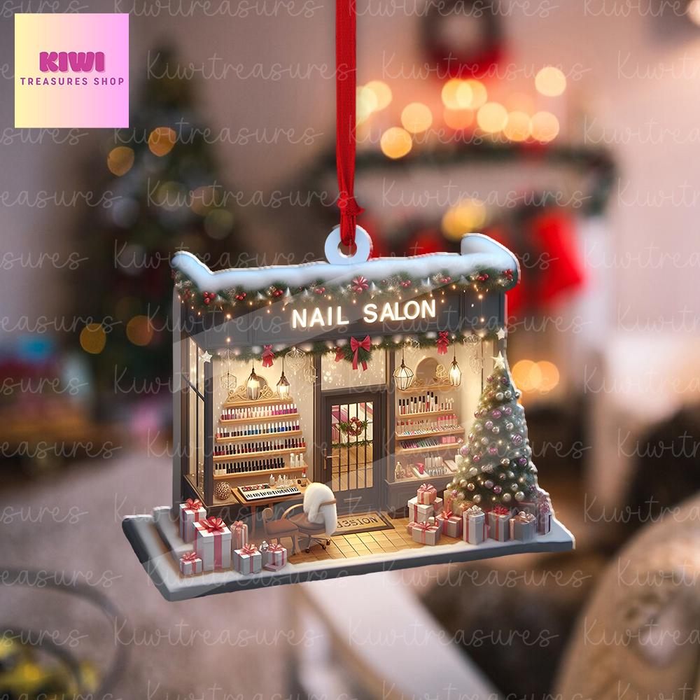 Nail Salon Front View Xmas Ornament, 2d Flat Nail Salon, Nail Boss gift, Christmas gift, Christmas tree hanging, Nail Tech