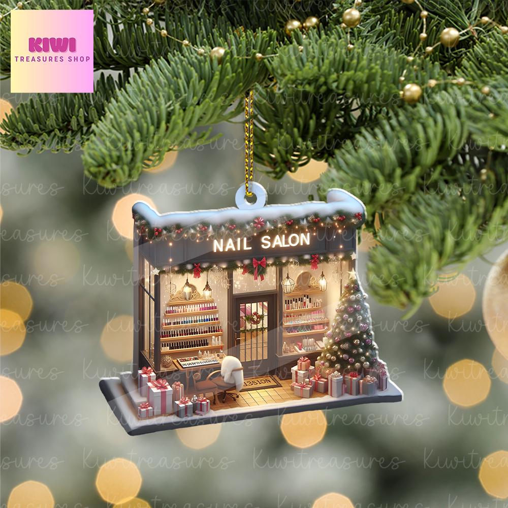 Nail Salon Front View Xmas Ornament, 2d Flat Nail Salon, Nail Boss gift, Christmas gift, Christmas tree hanging, Nail Tech