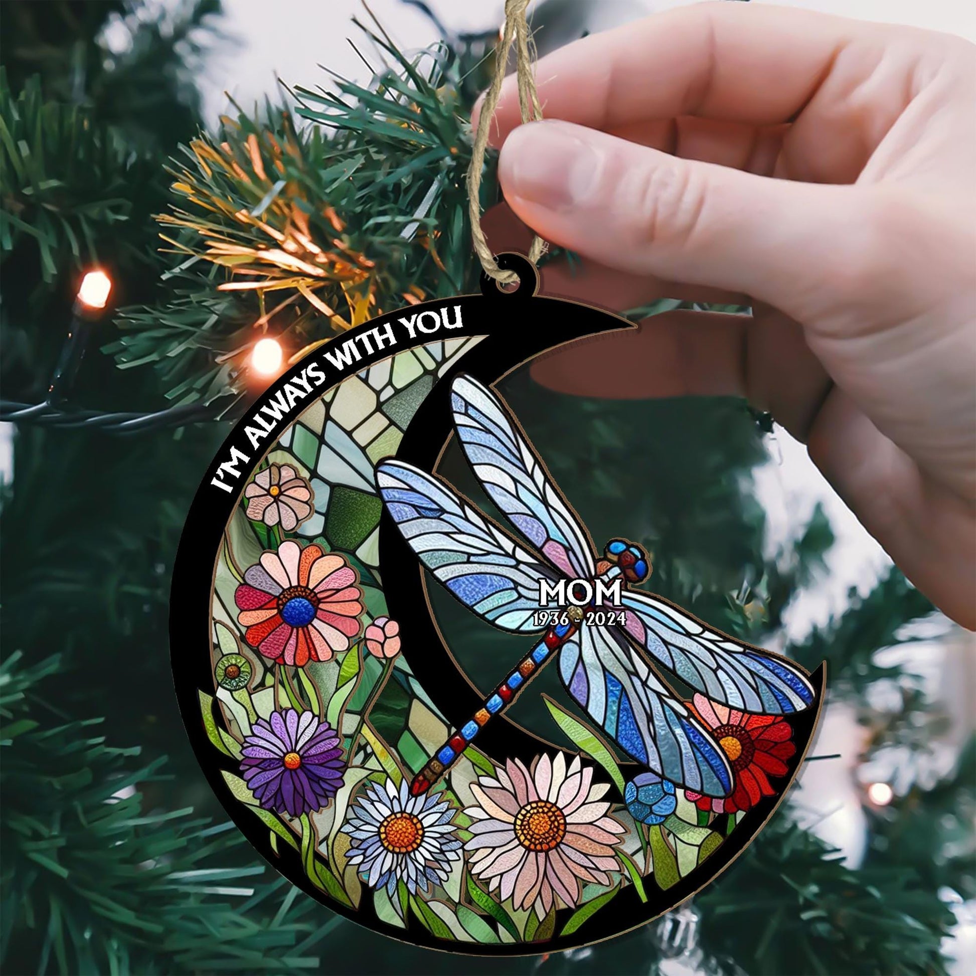 Personalized Memorial Suncatcher Ornament, Dragonfly suncatcher, In loving memory, sympathy gift, I'm always with you, dragonfly lover