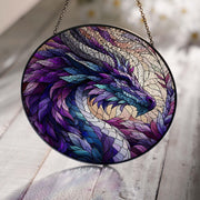 Purple Dragon GLASS Hanging, Fantasy dragon glass, dragon lover gift, gift for him, Dragon glass window hanging, Home decoration
