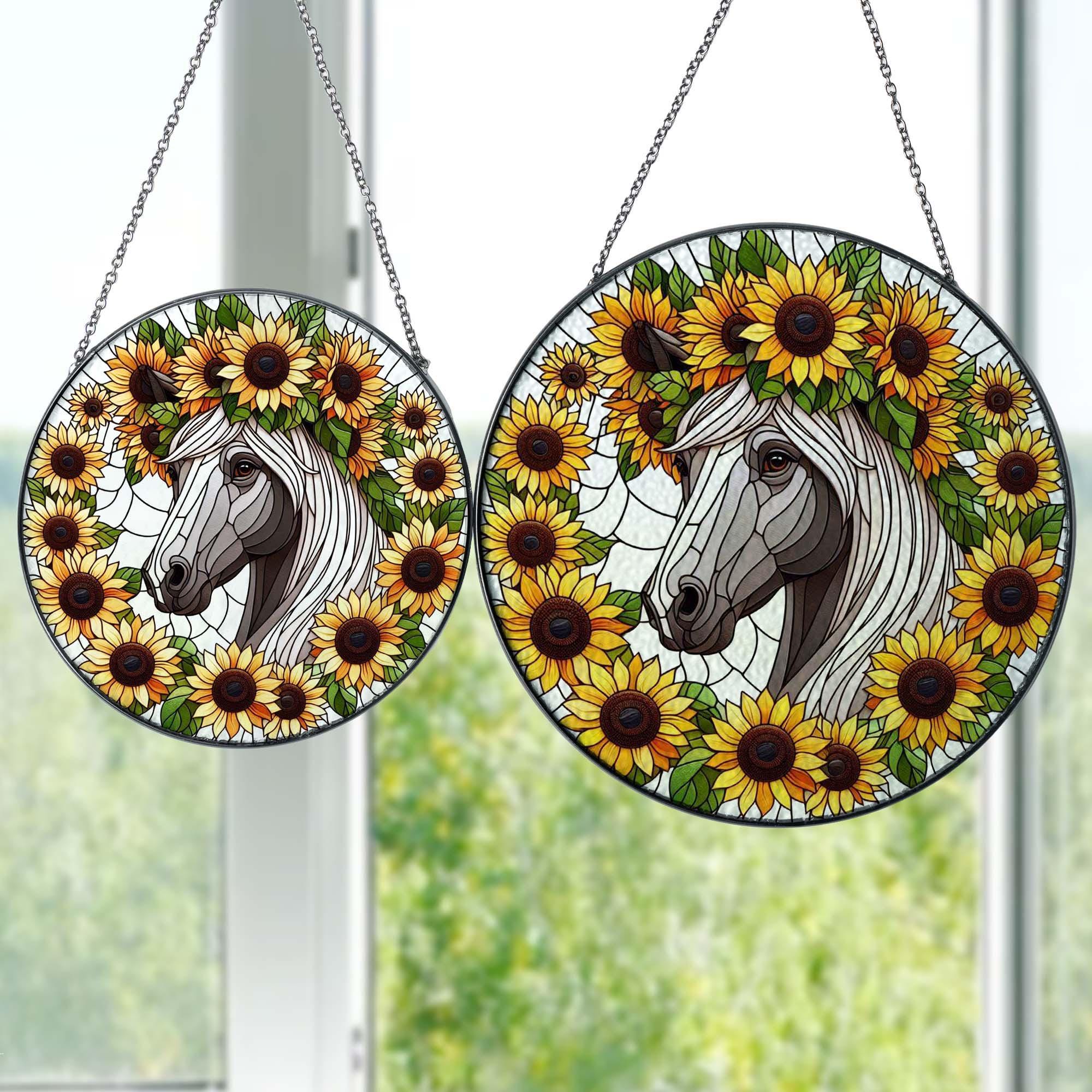 Horse among sunflowers GLASS suncatcher Hanging, Horse Window hanging, farm house sign, Suncatcher ornament, Housewarming gift