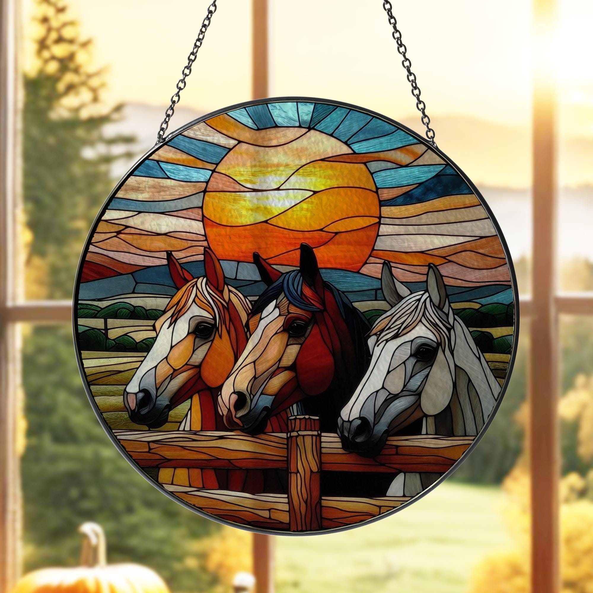 3 Horse Peeking GLASS Suncatcher Hanging,Horse lovers, Window hanging, farm house decor, Farm sign, Farm animal, Funny horse