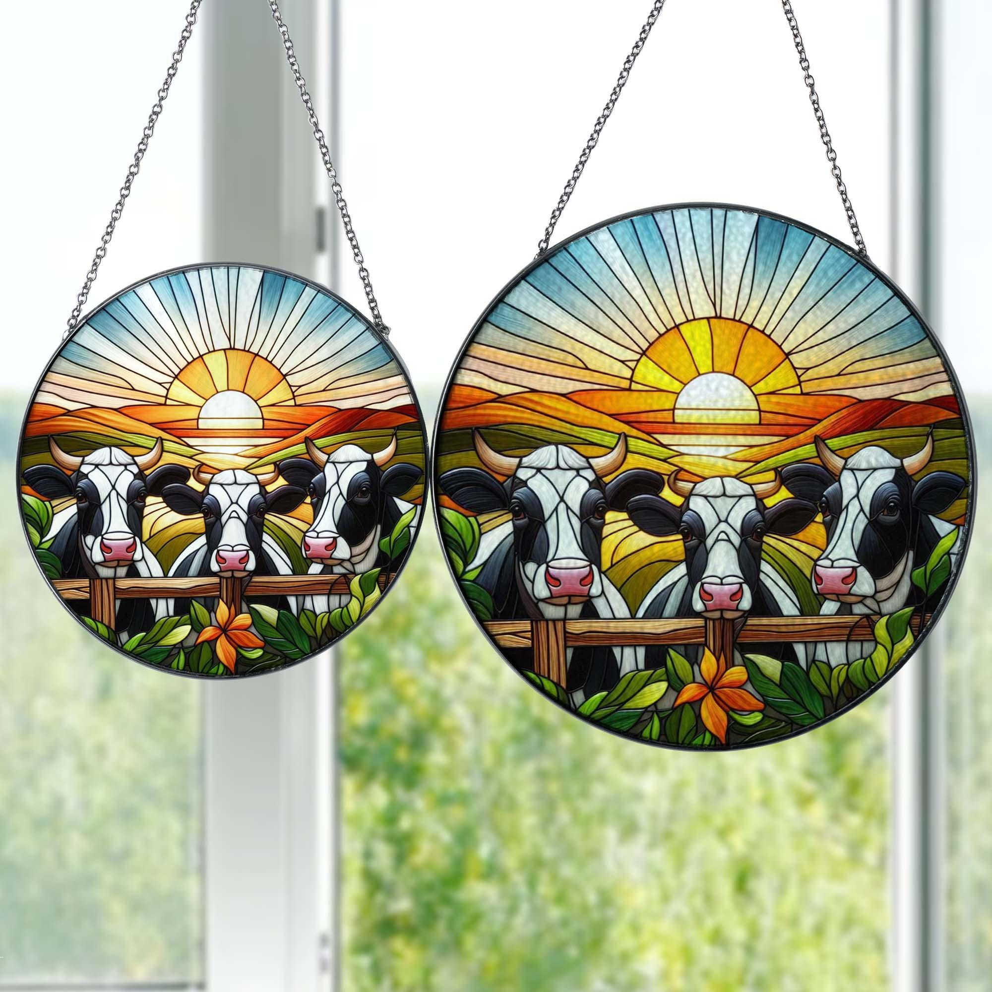 3 Cows Peeking GLASS Suncatcher Hanging,cow lovers, Window hanging, farm house decor, Farm sign, Farm animal, Funny cow