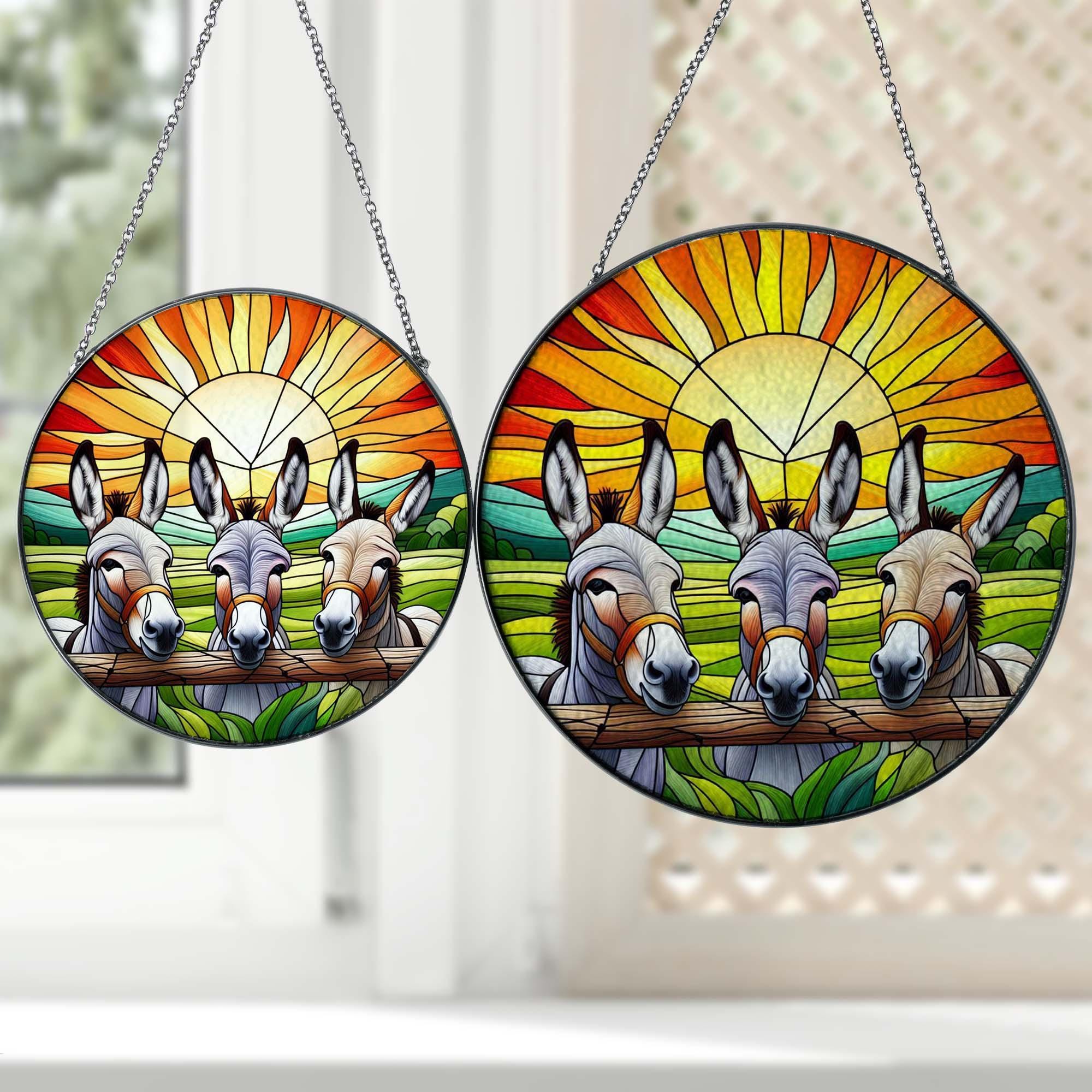 3 Donkey Peeking GLASS Suncatcher Hanging,donkey lovers, Window hanging, farm house decor, Farm sign, Farm animal, Funny donkey