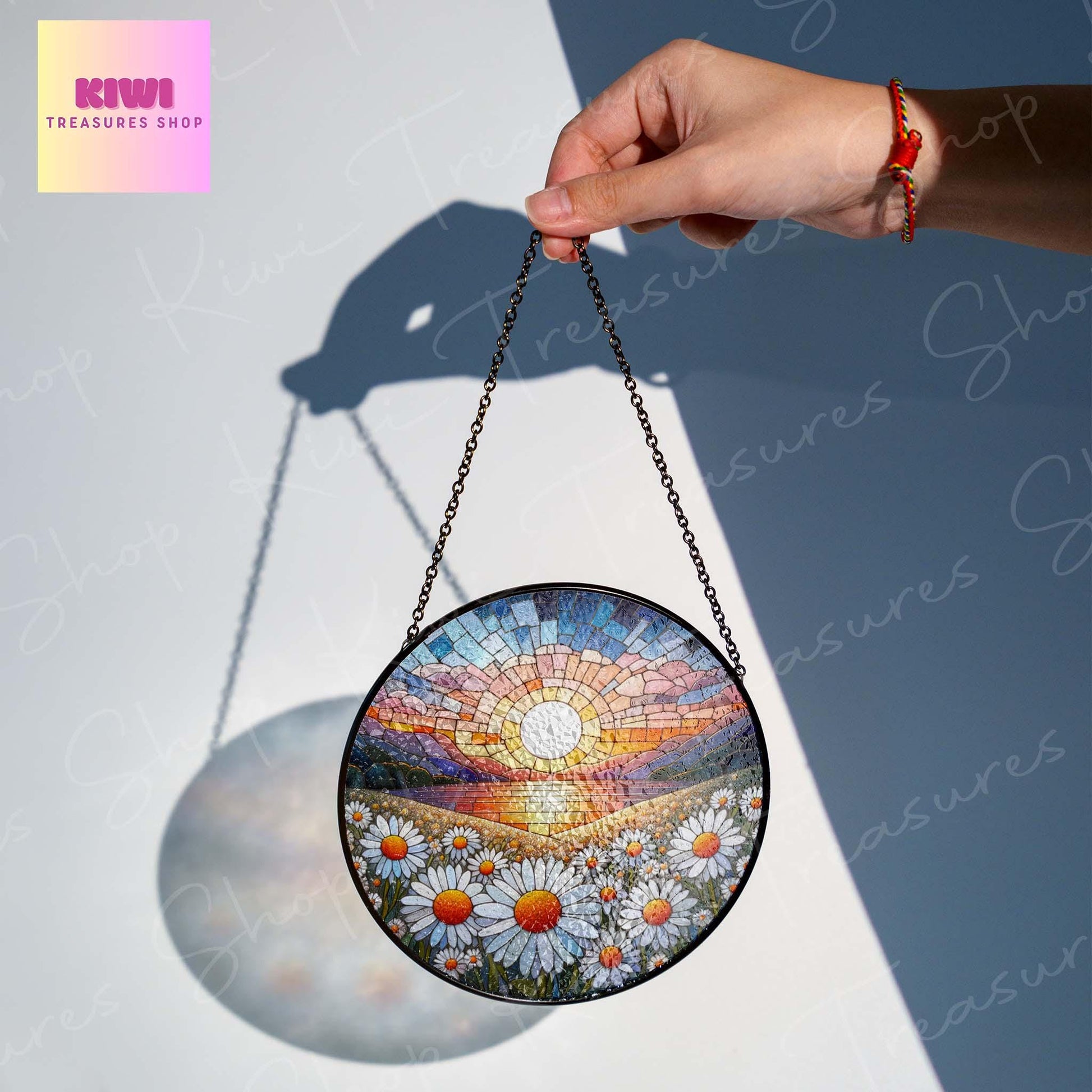 Daisy Flower GLASS Suncatcher Hanging, Birth Month Flower glass, Window hanging, Suncatcher ornament,Mother's day gift set 2025