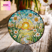 Narcissus Flower GLASS Suncatcher Hanging, Birth Month Flower glass, Window hanging, Narcissus field sunset, December birthday