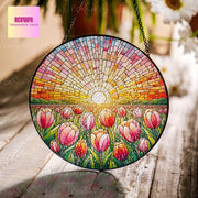 Tulip Flower GLASS Suncatcher Hanging, 11th Anniversary Flower glass, Window hanging, Tulip field lover gift, Mother's day gift 2025
