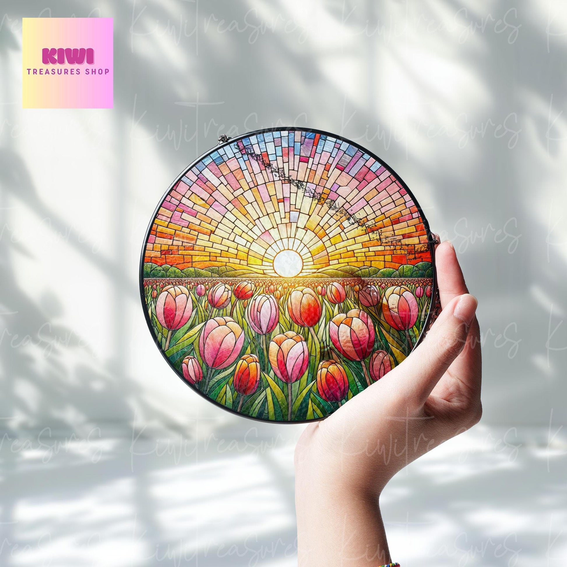 Tulip Flower GLASS Suncatcher Hanging, 11th Anniversary Flower glass, Window hanging, Tulip field lover gift, Mother's day gift 2025