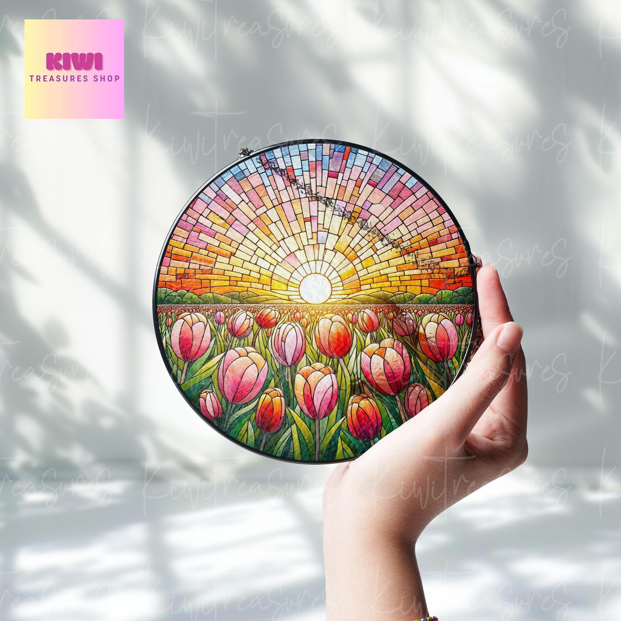 Tulip Flower GLASS Suncatcher Hanging, 11th Anniversary Flower glass, Window hanging, Tulip field lover gift, Mother's day gift 2025