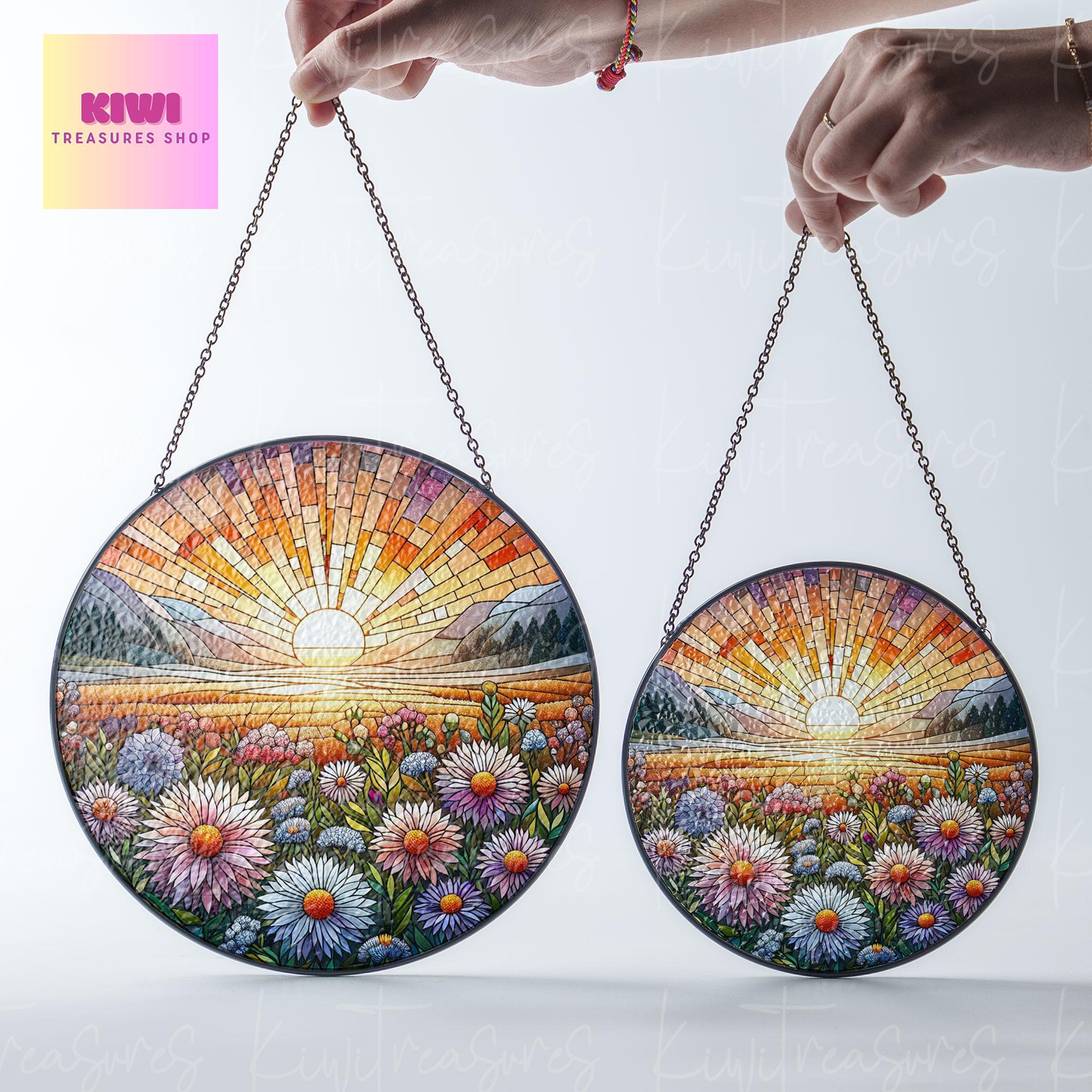 Aster Flowers GLASS Suncatcher Hanging, 20th Anniversary Flower glass, Window hanging, Aster field lover gift, Aster Flower suncatcher