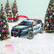 Personalized Police Car Xmas Ornament, 2D Flat Police Ornament, Police son gift, Christmas Police ornament, xmas hanging, gift for son